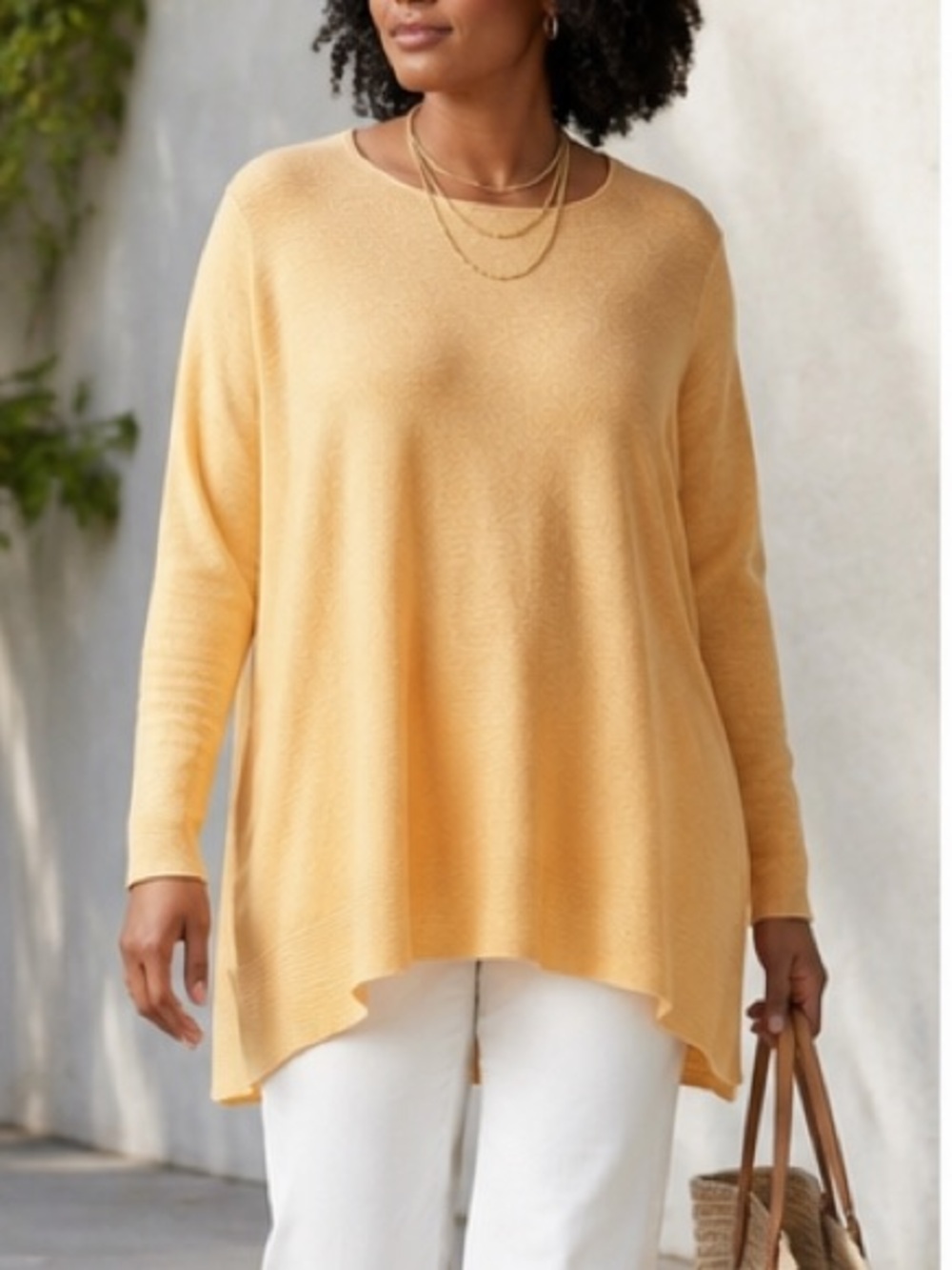 Eileen Fisher 100% Organic Linen Cantaloupe Orange Knit Tunic Top Large NWOT